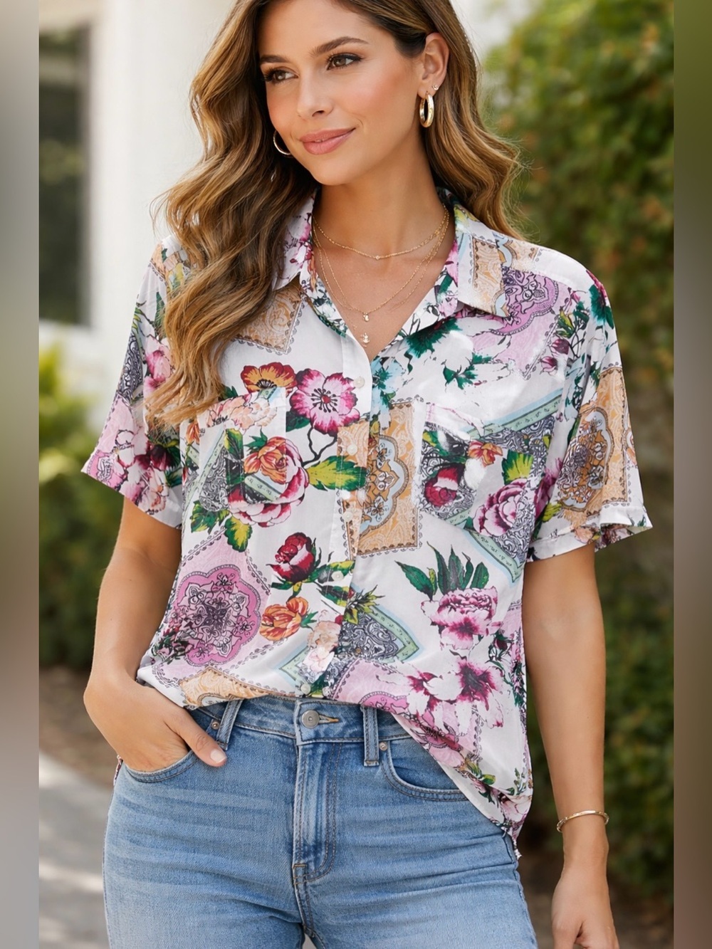 Chico's Floral Handkerchief-Style Blouse Size 3(L/XL) Elegant and Comfortable